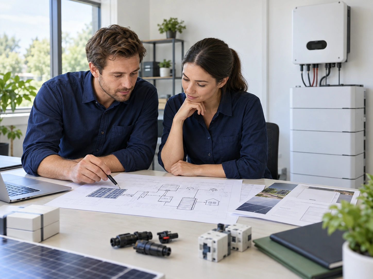 Solar and battery system design review (concept illustration)